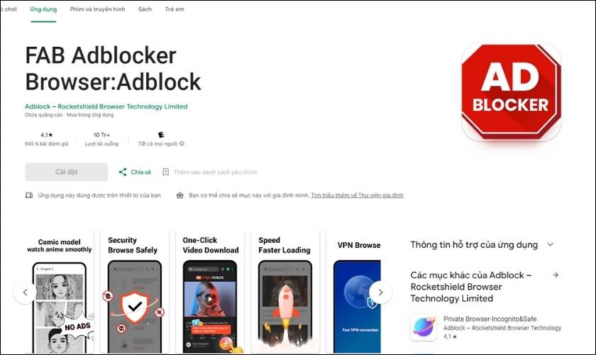 App Adblock Browser chặn quảng c&aacute;o YouTube