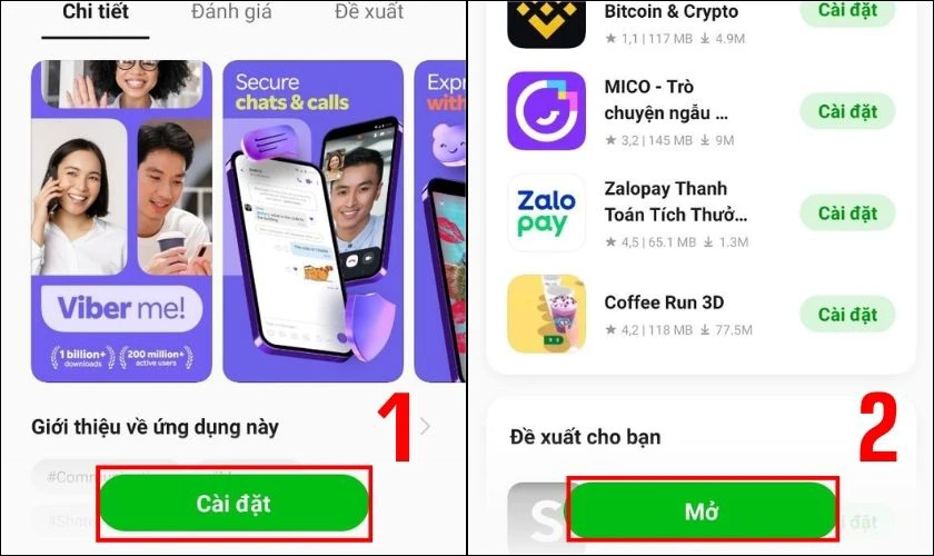 Tại trang chi tiết của ứng dụng, nhấn n&uacute;t C&agrave;i đặt để bắt đầu qu&aacute; tr&igrave;nh c&agrave;i đặt