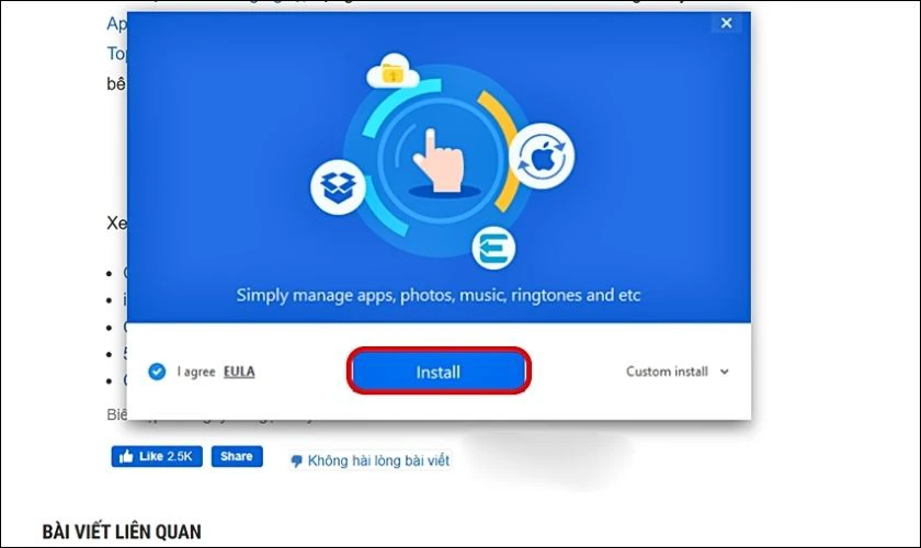 Bạn tải và cài đặt 3uTools và chọn Install để hoàn tất cài đặt
