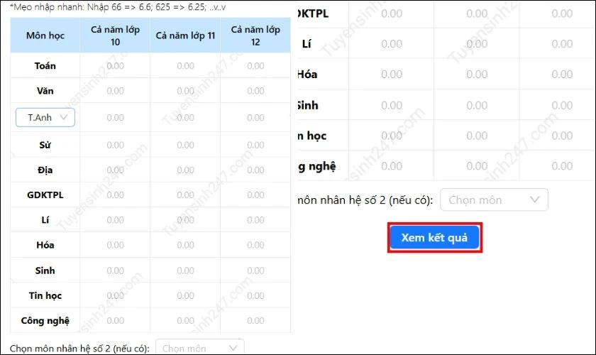 Diemthi.tuyensinh247.com cung cấp công cụ tính điểm tốt nghiệp THPT 2026