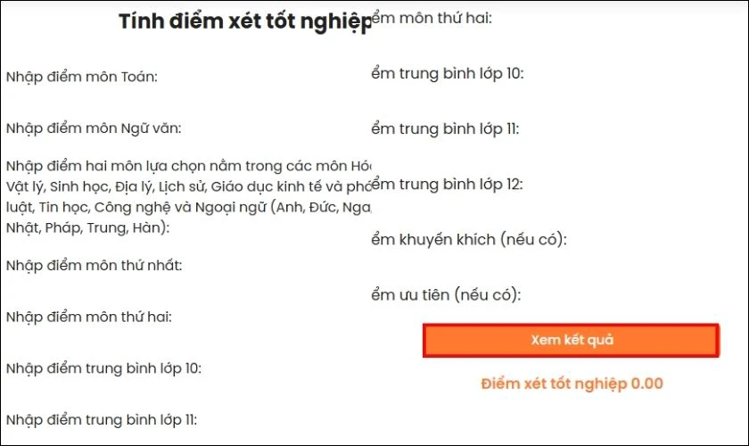 Hocaz.vn có công cụ tính điểm tốt nghiệp THPT