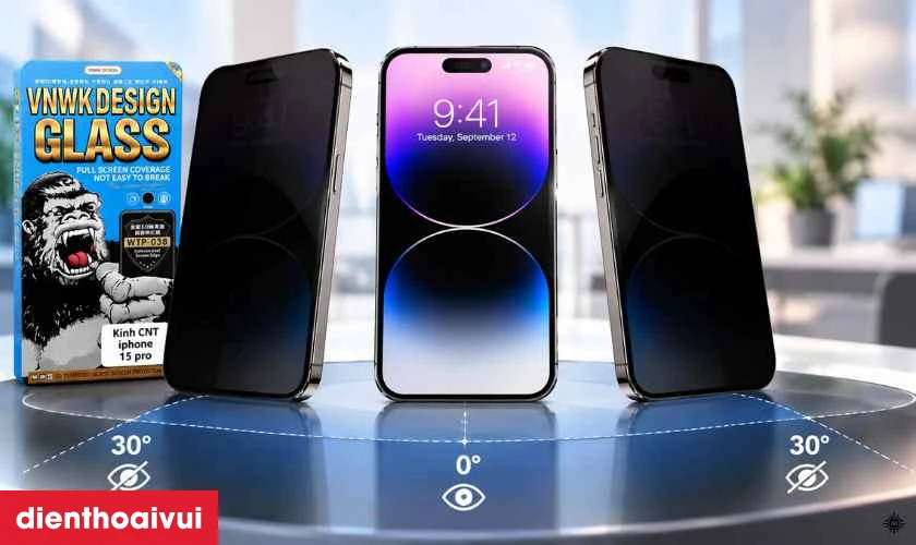 Apple iPhone 15 Pro dán chống va đập Kingkong chống nhìn trộm full cao cấp
