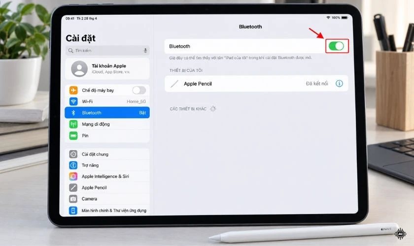 Mở Cài đặt > Bluetooth, tắt Bluetooth rồi bật lại