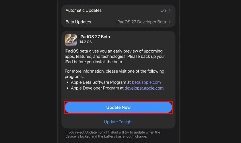 Update phần mềm cho iPad