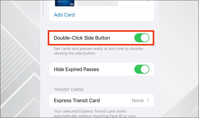 K&iacute;ch hoạt Double-Click Side Button bằng c&aacute;ch k&eacute;o n&uacute;t on/off sang phải