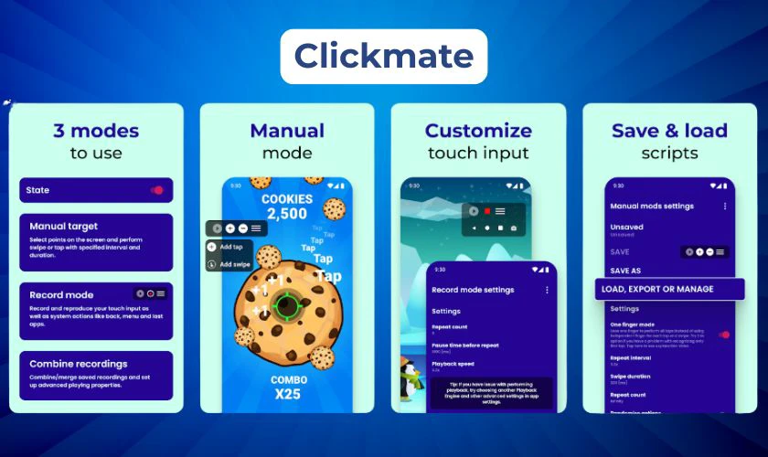 Clickmate nổi bật với khả năng ghi lại to&agrave;n bộ chuỗi h&agrave;nh động chạm m&agrave;n h&igrave;nh