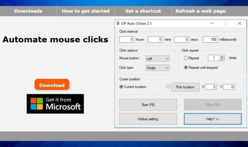OP Auto Clicker nổi tiếng với giao diện đơn giản, dễ d&ugrave;ng v&agrave; ho&agrave;n to&agrave;n miễn ph&iacute;