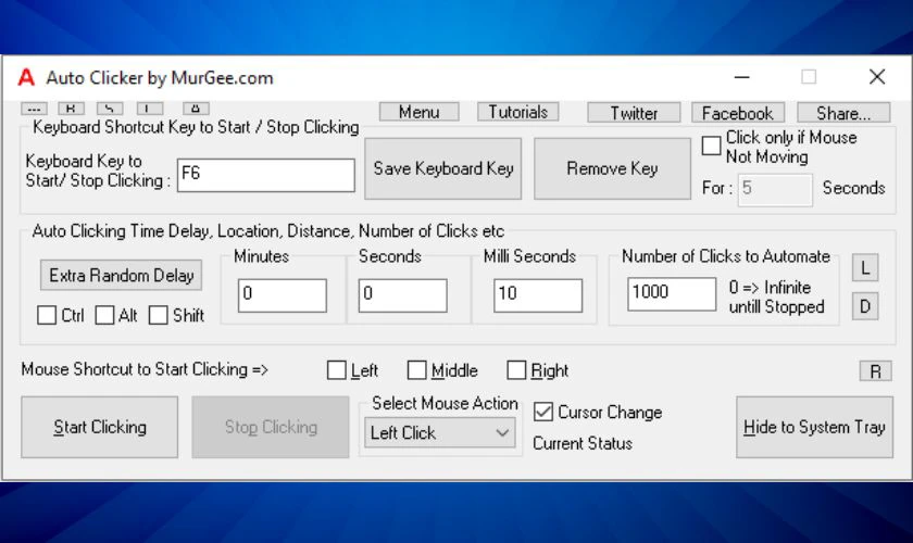MurGee Clicker l&agrave; phần mềm mạnh mẽ, nhiều t&iacute;nh năng t&ugrave;y chỉnh cao cấp