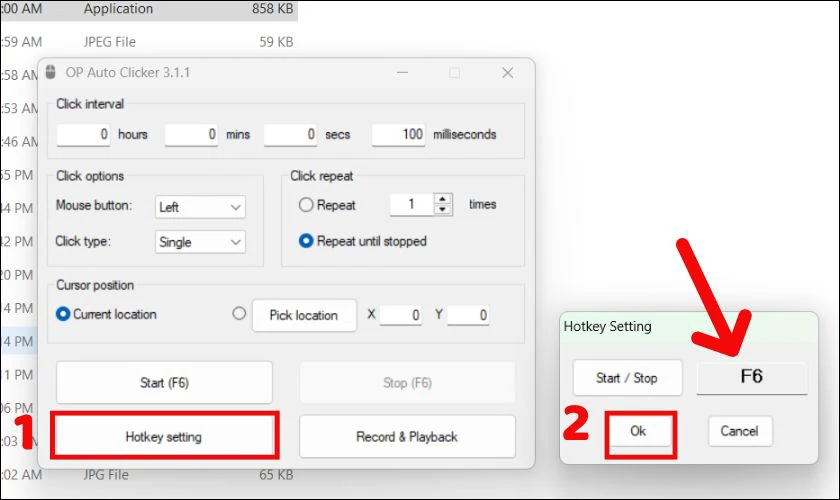 Để khởi động chế độ Auto Click, h&atilde;y nhấn ph&iacute;m F6