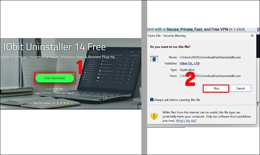 Truy cập trang web ch&iacute;nh thức của IObit Uninstaller để tải về