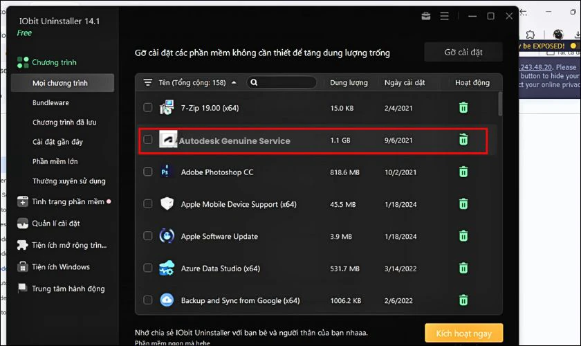 C&aacute;ch gỡ bỏ Autodesk Genuine Service bằng IObit Uninstaller