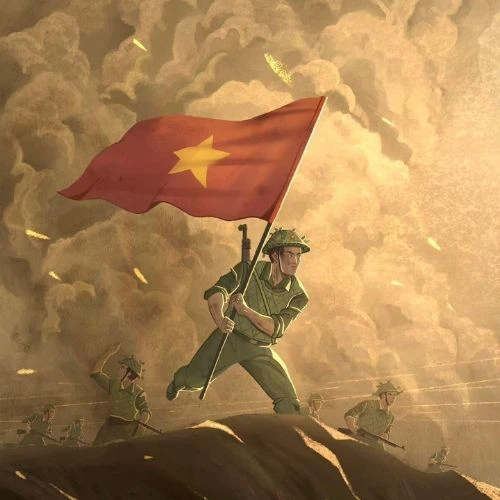 Tranh vẽ ch&uacute; bộ đội x&ocirc;ng pha