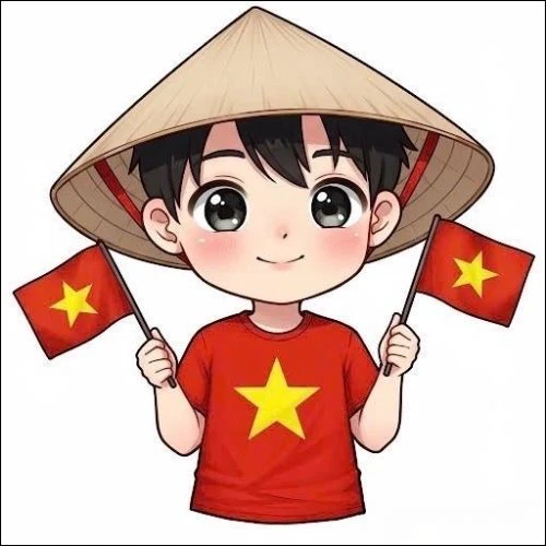 Ảnh cậu b&eacute; chibi cầm l&aacute; cờ tổ quốc