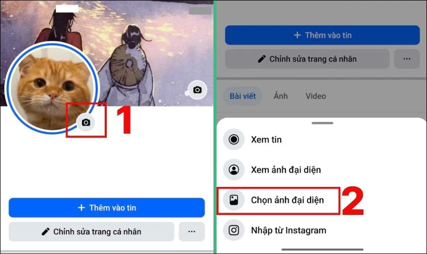 Bạn h&atilde;y ấn v&agrave;o biểu tượng m&aacute;y ảnh b&ecirc;n dưới Avatar. Ấn v&agrave;o Chọn ảnh đại diện