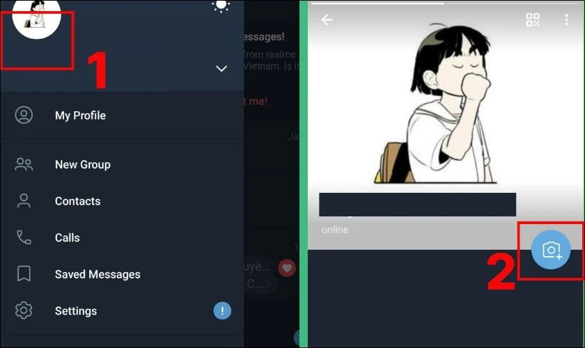 Bấm dấu 3 gạch để mở rộng th&ecirc;m lựa chọn rồi ấn v&agrave;o Avatar. Ấn v&agrave;o biểu tượng m&aacute;y ảnh