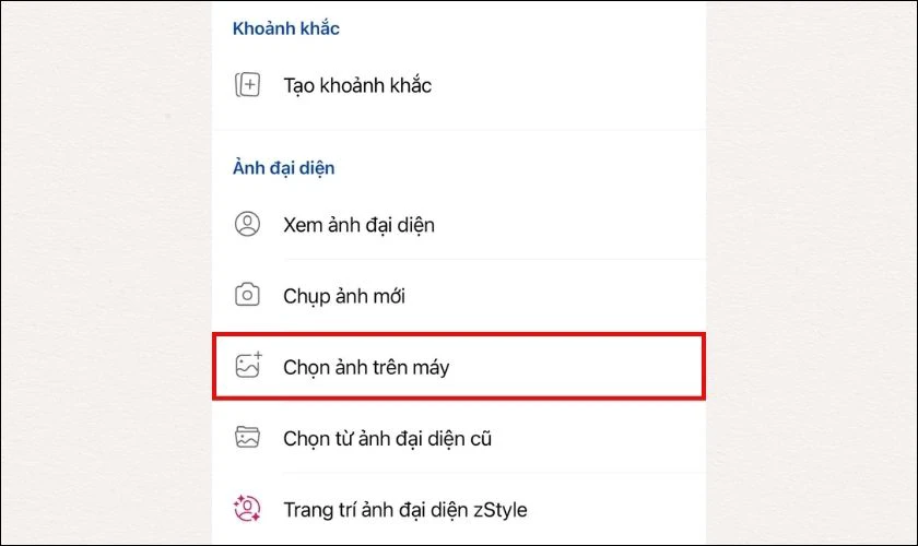 Chọn Chọn ảnh tr&ecirc;n m&aacute;y để thay đổi ảnh đại diện