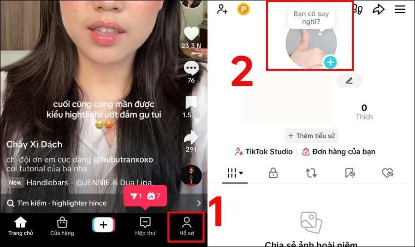 Nhấn v&agrave;o tab Hồ sơ, chạm v&agrave;o ảnh đại diện, chọn ảnh th&iacute;ch hợp để cập nhật avatar mới