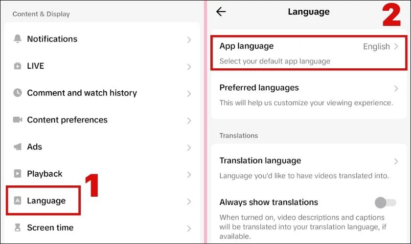 Ấn v&agrave;o Language
