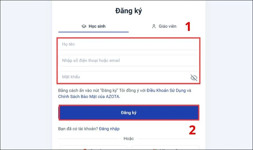 Điền đầy đủ thông tin cá nhân và hoàn tất đăng ký