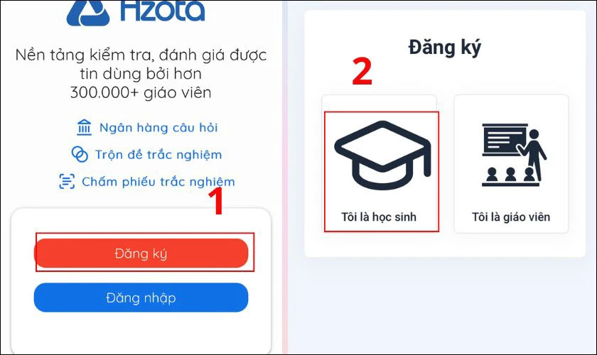 Trong m&agrave;n h&igrave;nh hiển thị, chọn T&ocirc;i l&agrave; học sinh