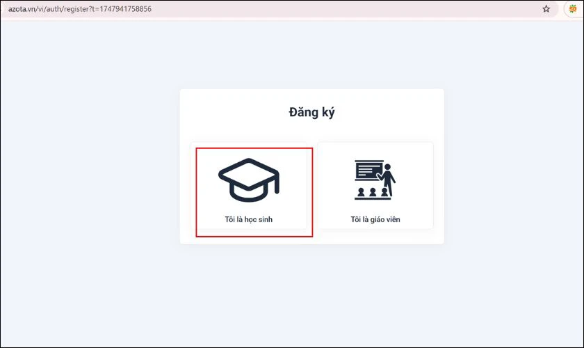 Bấm v&agrave;o mục T&ocirc;i l&agrave; học sinh