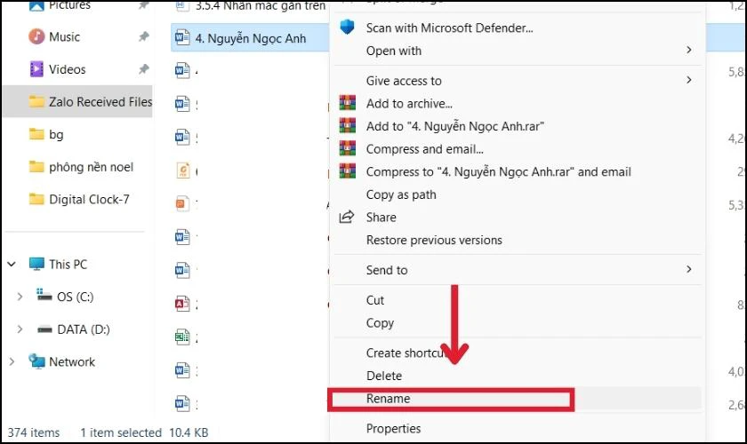 D&ugrave;ng t&iacute;nh năng Rename để đổi t&ecirc;n file Word tr&ecirc;n PC 