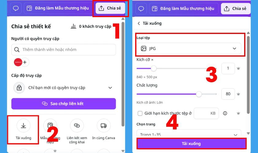 Sau khi ho&agrave;n tất, nhấn n&uacute;t Chia sẻ để tải xuống