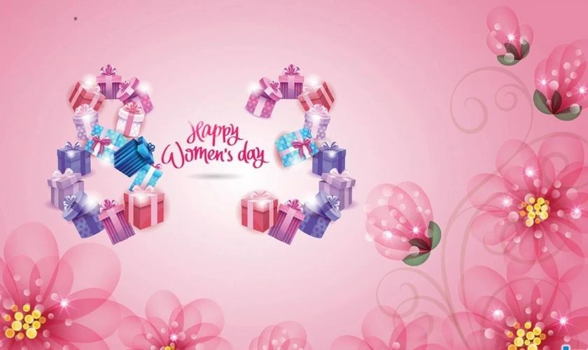 Backdrop 8/3 chủ đề hộp quà tặng HD