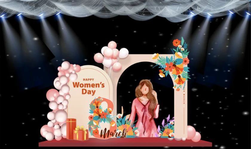 Backdrop 8/3 chủ đề phụ nữ xinh
