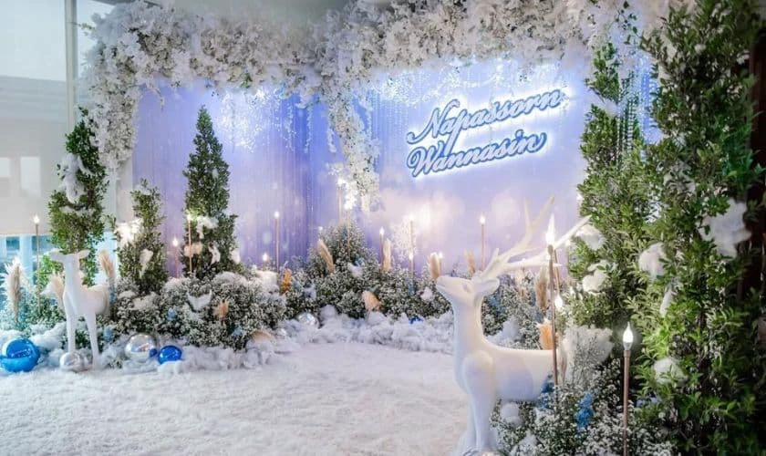 Backdrop Noel chủ đề tuyết rơi lãng mạn xinh xắn