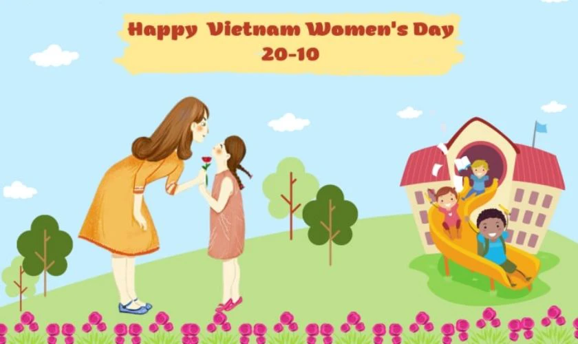 Background chủ đề ngày Phụ nữ Việt Nam cho mầm non
