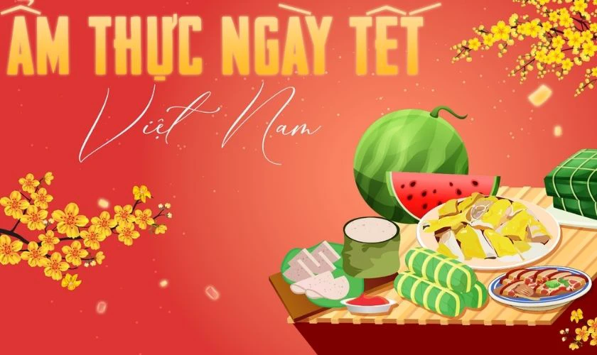Background xuân Bính Ngọ 2026 chủ đề ẩm thực