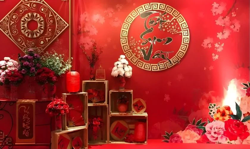 Background Tết xưa tone đỏ