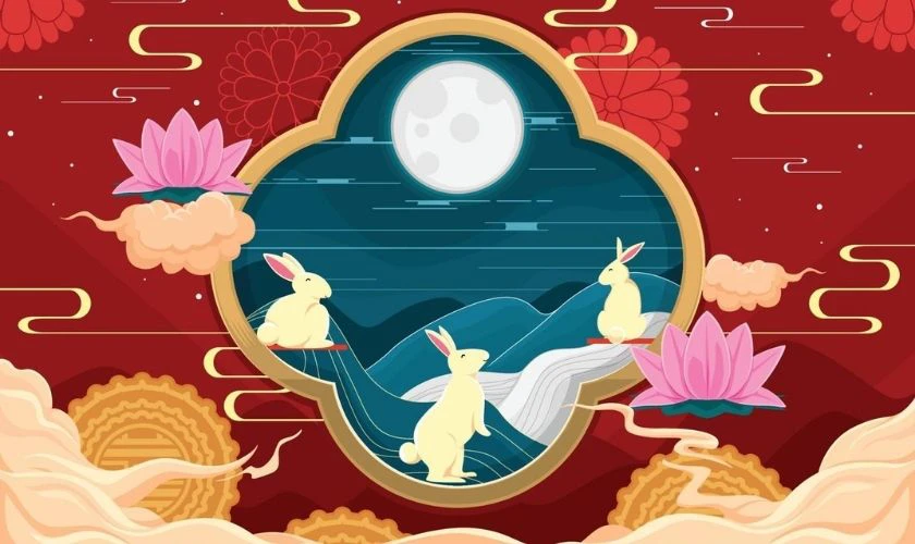 Thỏ ngắm trăng ngoài cửa