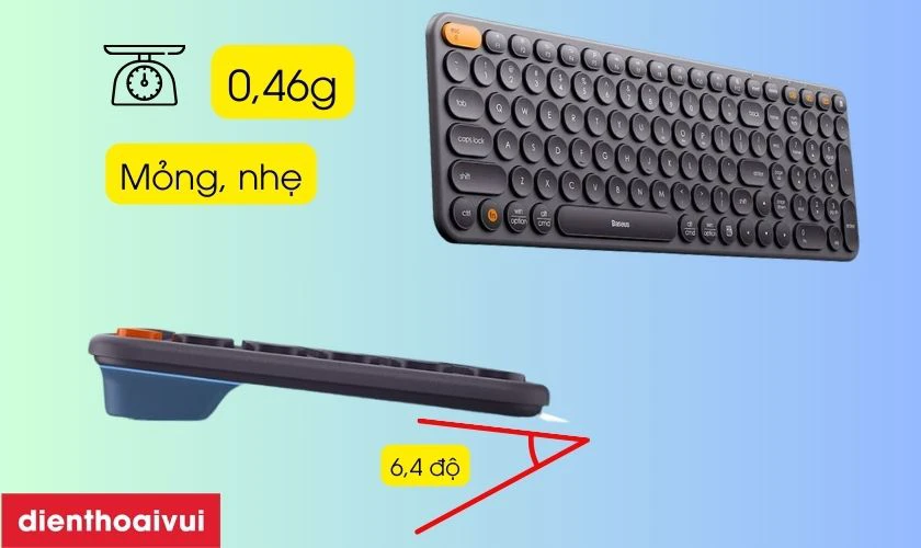 B&agrave;n ph&iacute;m Bluetooth Baseus K01B c&oacute; thiết kế mỏng nhẹ