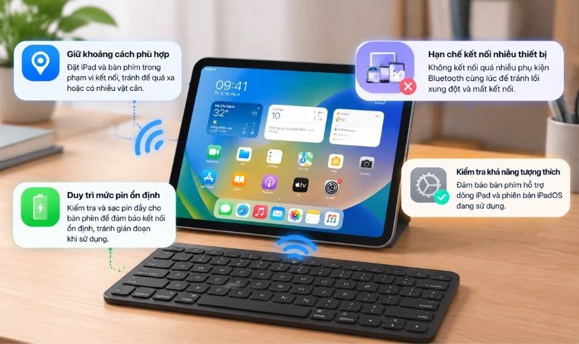 Những lưu ý giúp kết nối bàn phím Bluetooth với iPad ổn định hơn