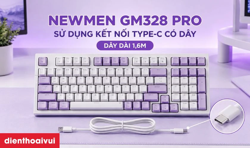 Kết nối Type-C có dây, cáp 1,6 m tháo rời tiện dụng