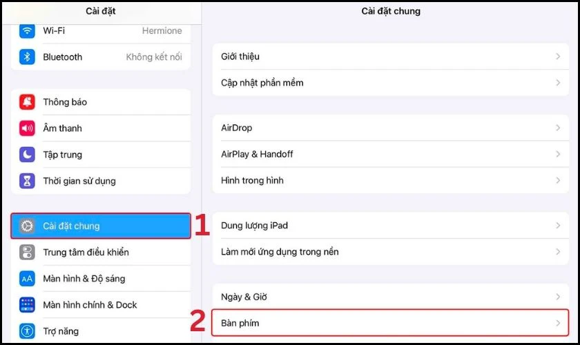 Tắt tính năng chia đôi bàn phím trong phần cài đặt