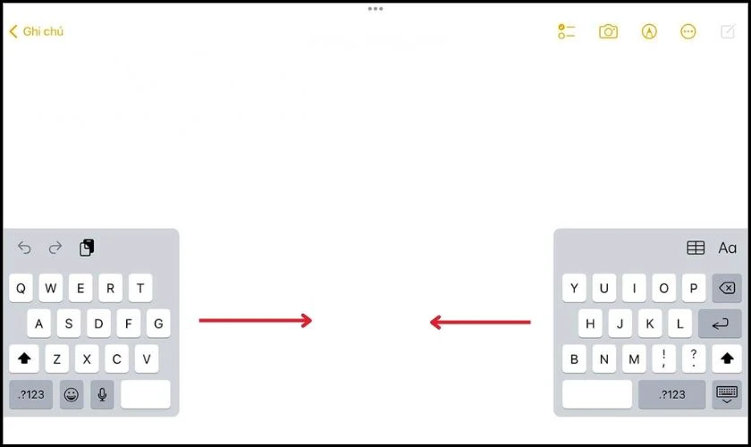 Dùng hai ngón tay thu lại để sửa bàn phím iPad bị thu nhỏ