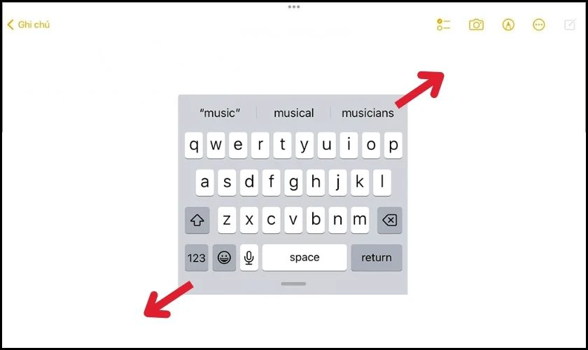Đưa bàn phím iPad bị thu nhỏ do trong chế độ bàn phím nổi về mặc định