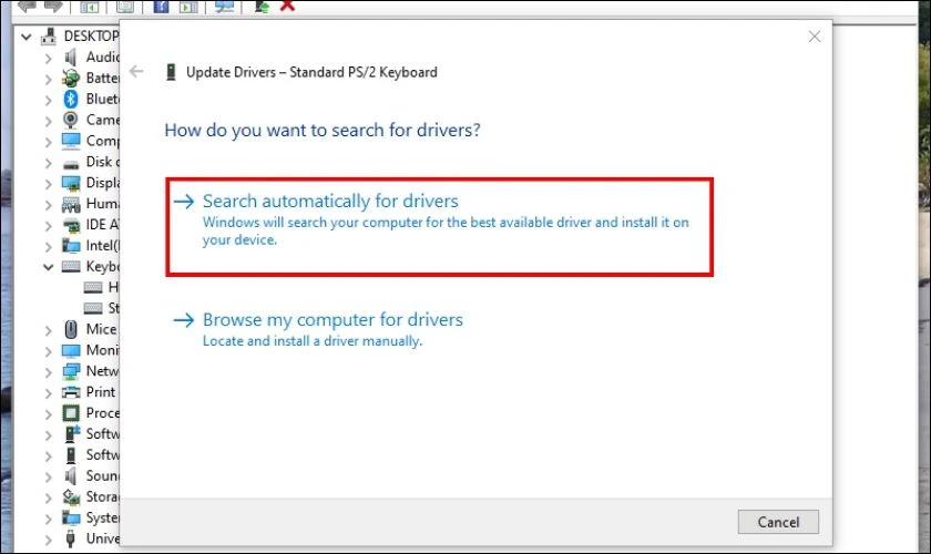 Bạn chọn tiếp v&agrave;o Search automatically for drivers
