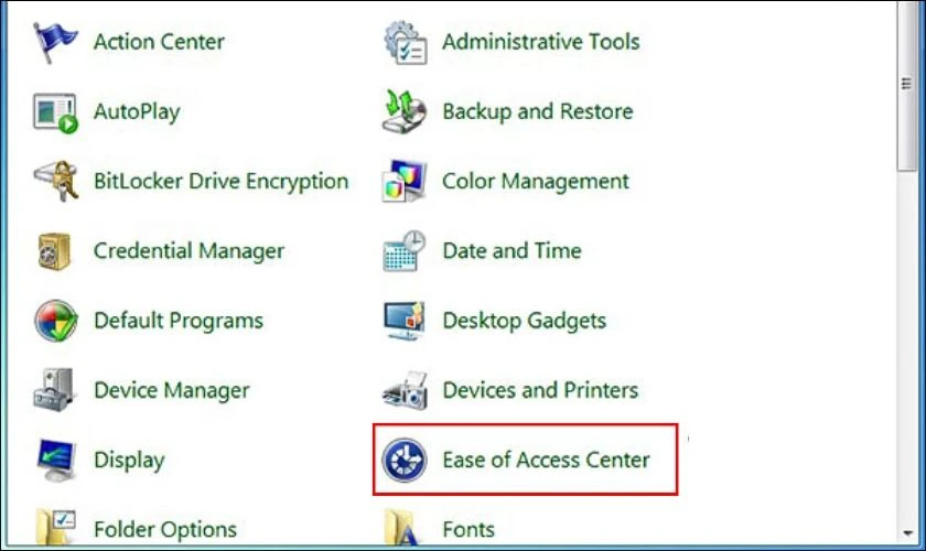 Sau đ&oacute; một giao diện mới sẽ xuất hiện v&agrave; bạn chọn Ease of Access