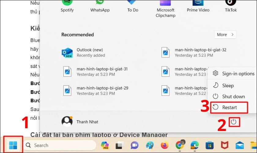 Khởi động lại khi b&agrave;n ph&iacute;m laptop kh&ocirc;ng g&otilde; được Win 10