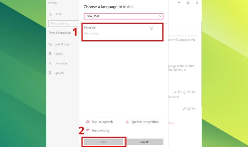 Chọn mục Tiếng Việt (Vietnamese)