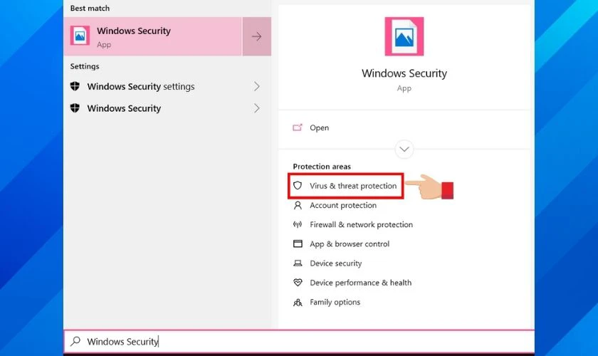 Mở giao diện Bảo mật Windows