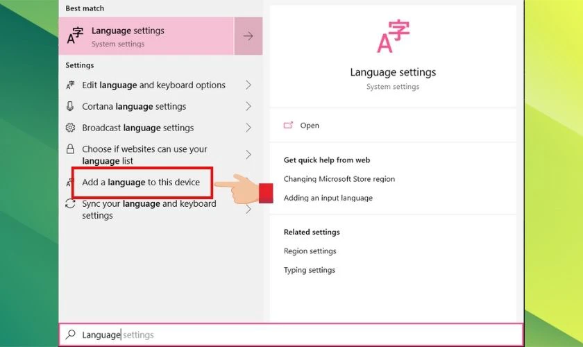 Truy cập vào Add a language to this device