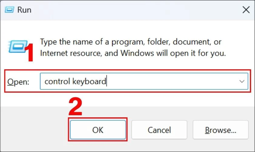 G&otilde; &ldquo;Control Keyboard&rdquo; tại hộp kiểm Open v&agrave; nhấn OK
