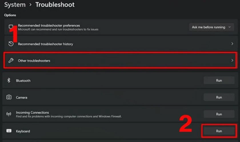Chạy Keyboard Troubleshooter xử l&yacute; b&agrave;n ph&iacute;m laptop phản hồi chậm