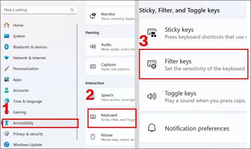 T&igrave;m kiếm mục Use Filter Keys