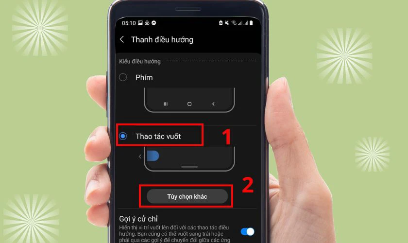 Chọn Thao t&aacute;c vuốt rồi nhấn T&ugrave;y chọn kh&aacute;c